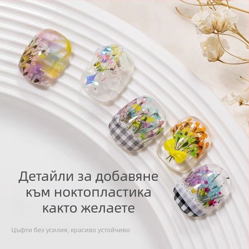Изсушени цветя за маникюр – боядисани цветя с жилки, смесени материали, японски стил