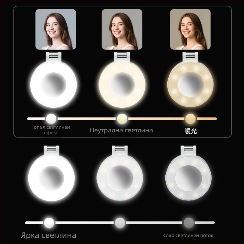 LED светлина за лайв стрийминг – ръчна, 5V, под 10W, модел Y035, три цветови температури, магнитно огледало и сгъваемо огледало