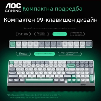 AOC GKM100 Безжичен тримодален комплект: механична клавиатура и мишка, 2.4G безжично свързване, Bluetooth, горещо заменяеми превключватели, 1600 DPI