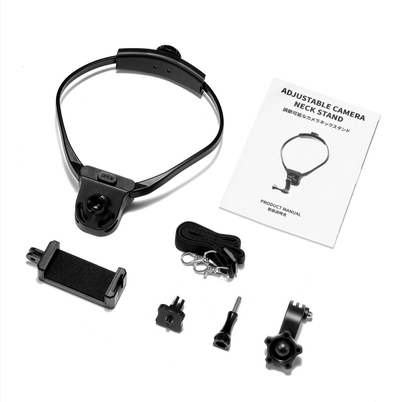 Яка за шия за екшън камера и държач за мобилен телефон – ABS, комплект: колан за шия, клип за телефон, презрамка, винт