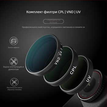 Telesin A6 филтър комплект за DJI Action6: CPL поляризатор, ND8/16/32, VND и UV филтри от стъкло