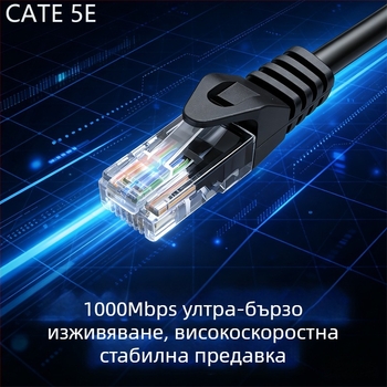 CAT6 Ethernet кабел - Гигабитен 1000 Mbps, за лаптоп/рутер/PC, домашна/офисна мрежа, работна температура -20 до 60°C
