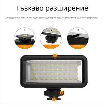 Sea Frog RGB светлина за GoPro и DJI екшън камери с държач, ABS корпус, вградена литиева батерия, модел SL-106, водоустойчива до 40 m