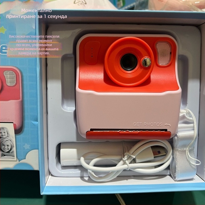 Детска мини полароид-стил камера за печат, 2,4-инчов LCD, резолюция 800–1000 px, TF карта, ABS корпус, модел Cd-W8