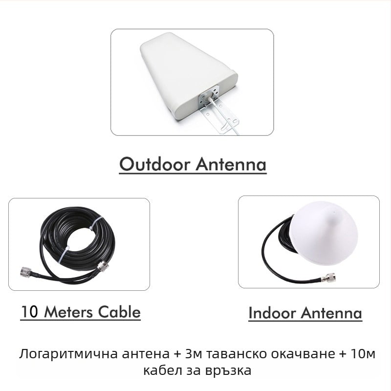 Усилвател на мобилен сигнал с три дисплея, модел GDW-04, честотен диапазон 900–1800–2100 MHz, GSM/DCS/WCDMA, обхват 100, OEM обработка