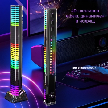 3D RGB светлина, активирана от звук, с гласово управление, атмосферен автомобилен осветител за музикален ритъм