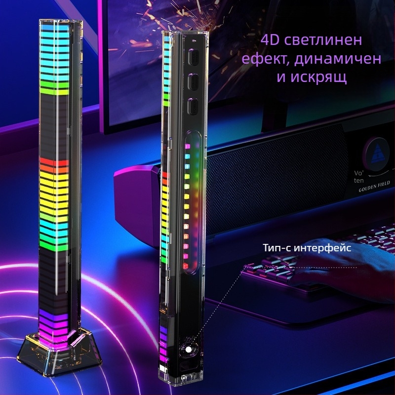 3D RGB светлина, активирана от звук, с гласово управление, атмосферен автомобилен осветител за музикален ритъм