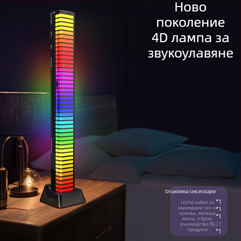3D RGB светлина, активирана от звук, с гласово управление, атмосферен автомобилен осветител за музикален ритъм