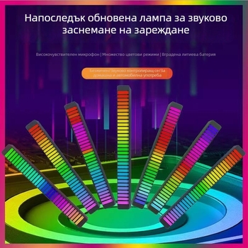 RGB LED амбиентна светлина с гласово управление и музикален ритъм, USB захранване, правоъгълна акрилна лампа