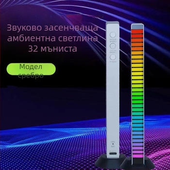 RGB LED амбиентна светлина с гласово управление и музикален ритъм, USB захранване, правоъгълна акрилна лампа