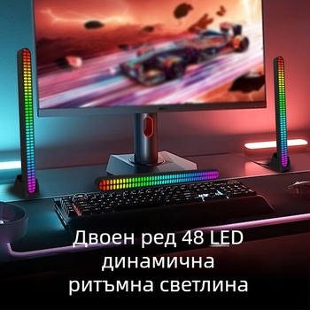 Ритмично амбиентно осветление с аудио-реактивни светлини за автомобилен интериор и настолен компютър, управление чрез приложение, захранване Type-C, умна светлина
