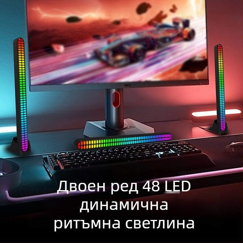 Ритмично амбиентно осветление с аудио-реактивни светлини за автомобилен интериор и настолен компютър, управление чрез приложение, захранване Type-C, умна светлина