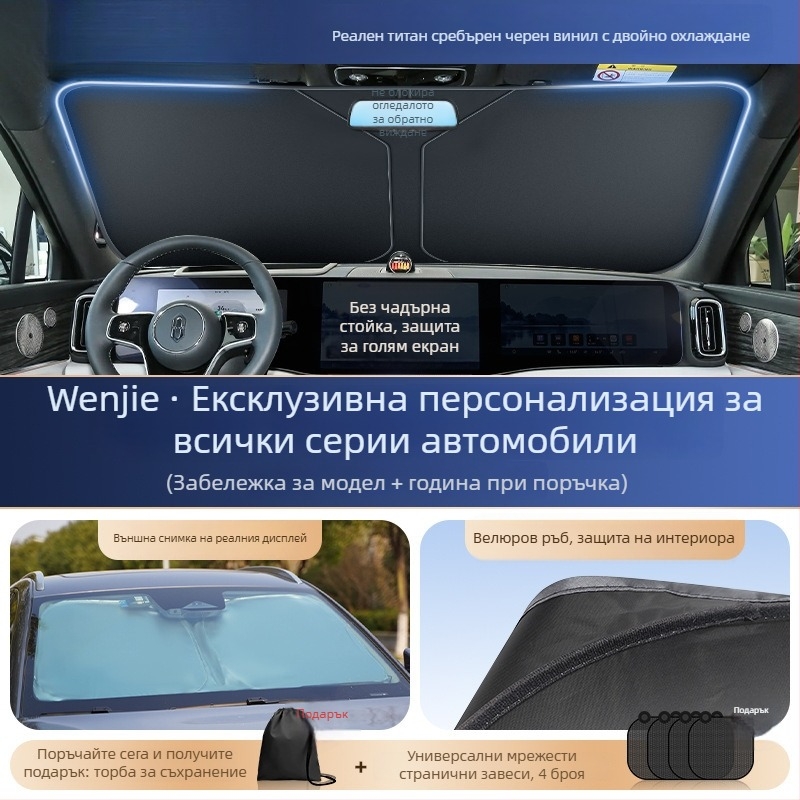 Предна стъклена слънчева завеса за Wenjie M5/M7/M8/M9 автомобили — титан, клетъчна шарка, щракващ монтаж