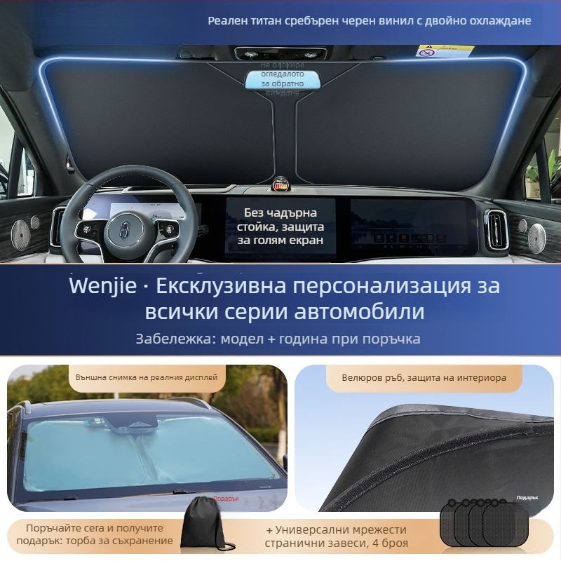Предна стъклена слънчева завеса за Wenjie M5/M7/M8/M9 автомобили — титан, клетъчна шарка, щракващ монтаж
