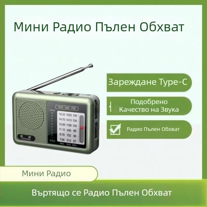 Портативно радио за възрастни хора с пълен диапазон, USB интерфейс, MP3 поддръжка, 100 Hz–20 kHz, 5 W