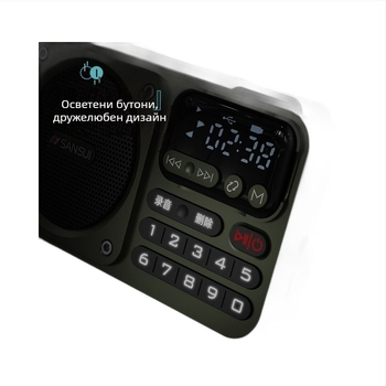 Bluetooth колонка Sansui F22 с FM радио, преносим мултифункционален модел с USB/карта за запис и цифров дисплей