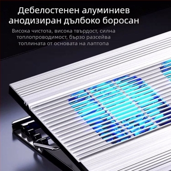 Noci T10 лаптоп охладител — стойка с многостепенно регулиране, алуминиева сплав, 2 вентилатора