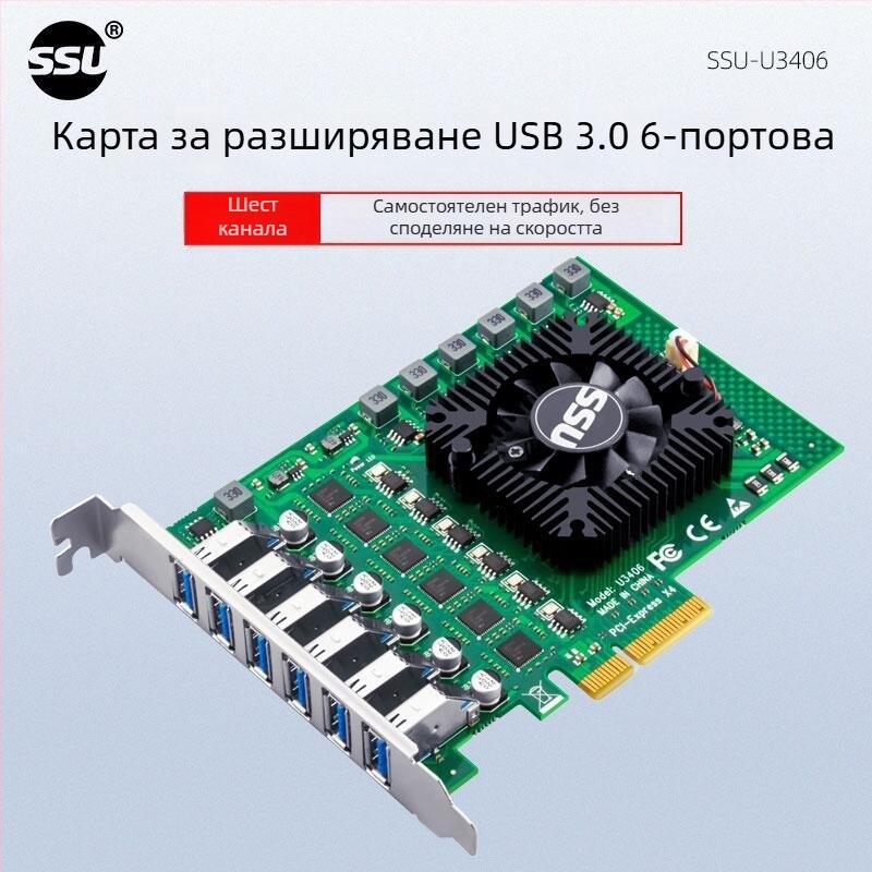 USB 3.0 адаптер карта, 6-канална, 12-портова разширителна за индустриална камера, PCIe към 19-пинов