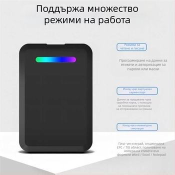CF601 настолен RFID четец и издавач — безконтактно ISO18000-6C (EPC GEN2), 860–960 MHz, 0–50 cm обхват, време за четене 0.01 s, SDK и демонстрационен софтуер