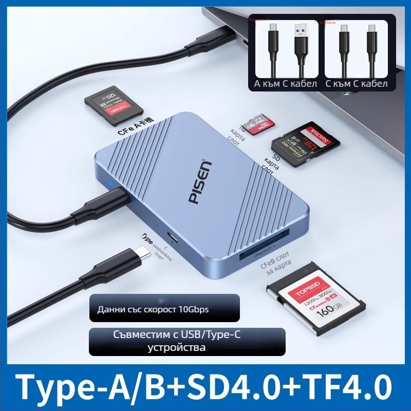 CFexpress четец за карти NJ-HB21, USB 3.2, външен, алуминиева сплав, Windows/Linux/macOS/iOS/Android