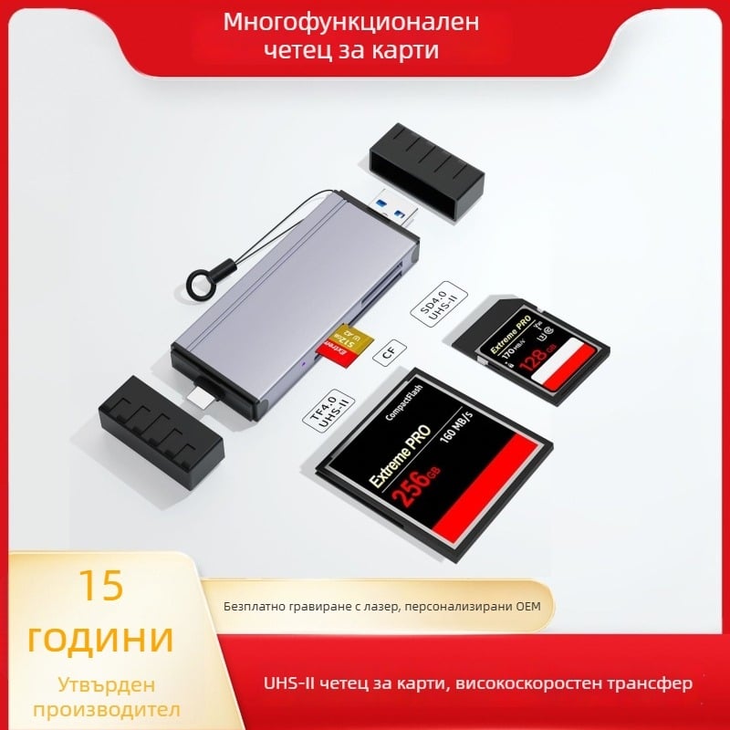 CF/SD/TF три в едно адаптер за карти — алуминиева сплав USB-C външен четец за DSLR, фотоапарат, MP4, мобилен телефон, таблет и PC