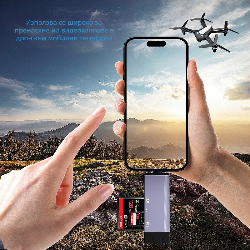 CF/SD/TF три в едно адаптер за карти — алуминиева сплав USB-C външен четец за DSLR, фотоапарат, MP4, мобилен телефон, таблет и PC