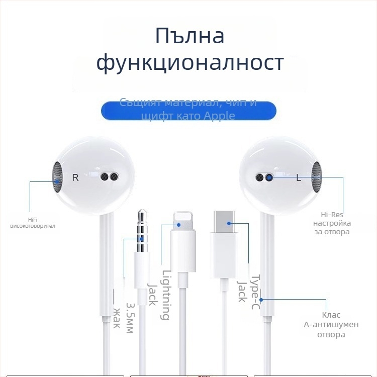 Bone Quality 008 Жични In-Ear слушалки, 1.2 m кабел, съвместими с iOS