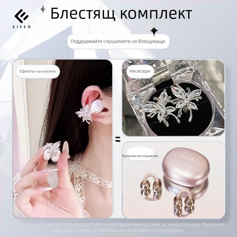 Bluetooth слушалки с щипка за ухо за спорт, стилен безжичен дизайн • Bluetooth 6.0 • обхват 10 м • стерео звук • време на работа 4–8 ч