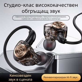 KG17 кабелни ушни слушалки Type-C/3,5 мм, L-образен щепсел, 10 мм драйвер, честотен обхват 20–20000 Hz, 1,5 м кабел