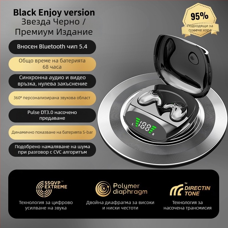 Безжични Bluetooth слушалки за сън, миниатюрни, дизайн без вмъкване в ухото, стерео звук, Bluetooth 5.0, обхват 10 м, IPX4, над 8 часа работа.