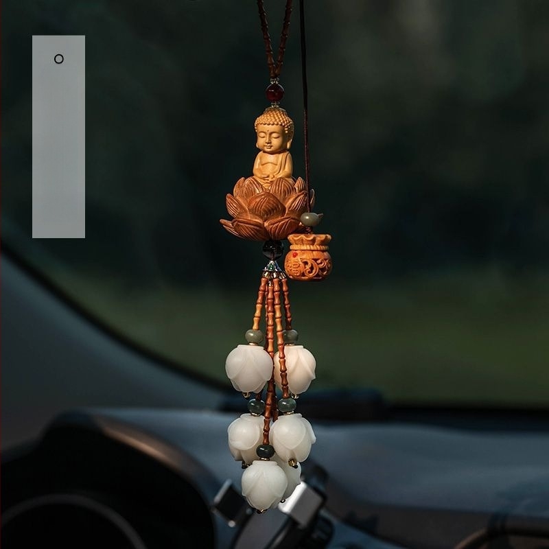 Подвесен декор за кола: карикатурна висулка Бодхи Будда с мотив на магнолия, сплав, ароматизираща функция