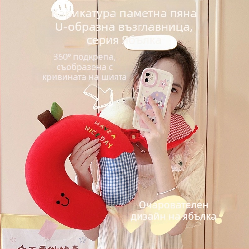 У-образна възглавница за шия с паметна пяна, Cartoon стил, Crystal Velvet плат (Пълнител: паметна пяна; Плат: Crystal Velvet; Стил: Карикатура; Форма: У-образна; Тегло: до 0.5 кг)