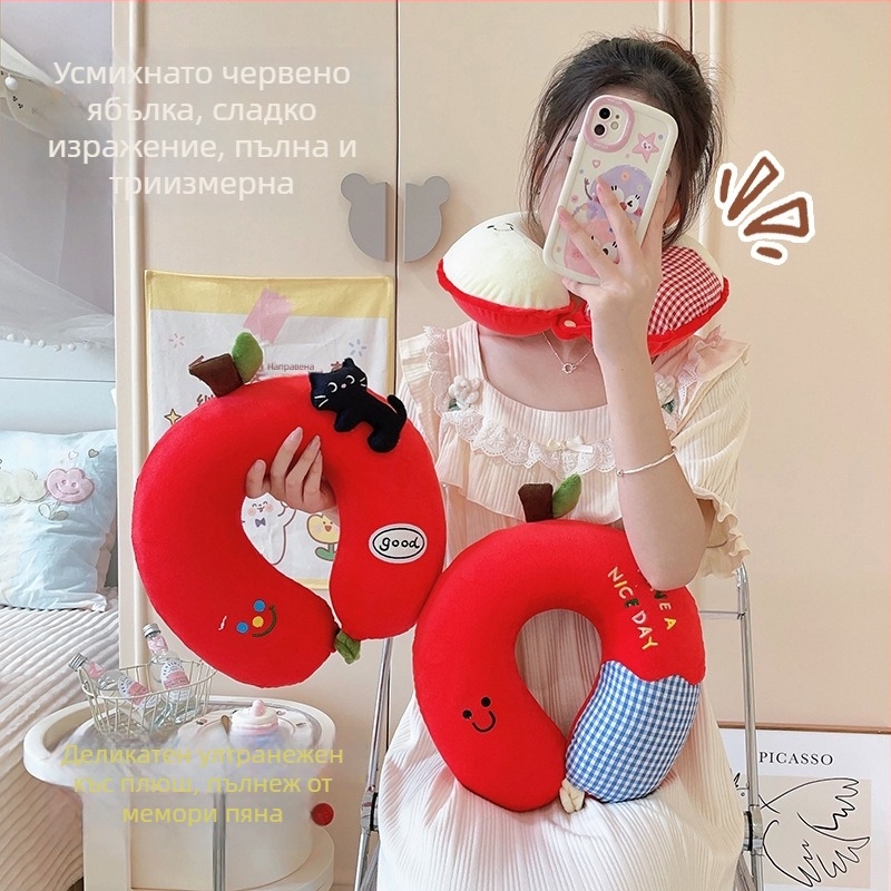 У-образна възглавница за шия с паметна пяна, Cartoon стил, Crystal Velvet плат (Пълнител: паметна пяна; Плат: Crystal Velvet; Стил: Карикатура; Форма: У-образна; Тегло: до 0.5 кг)