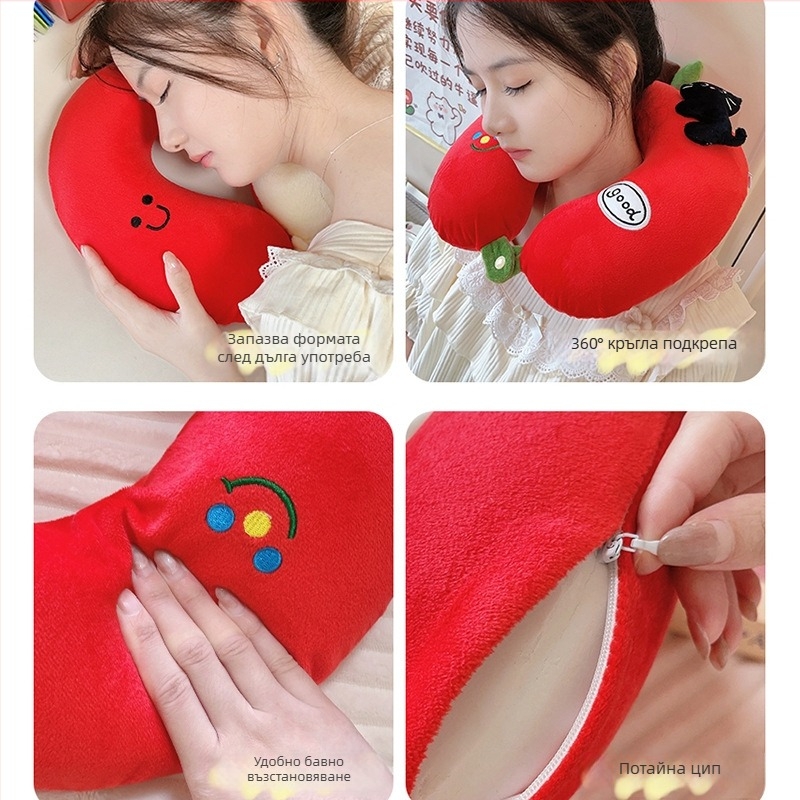 У-образна възглавница за шия с паметна пяна, Cartoon стил, Crystal Velvet плат (Пълнител: паметна пяна; Плат: Crystal Velvet; Стил: Карикатура; Форма: У-образна; Тегло: до 0.5 кг)