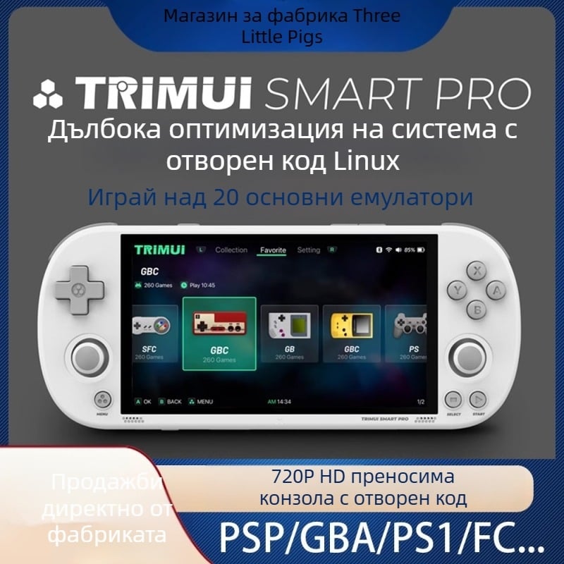 Портативна игрова конзола с отворен код – GBA ретро, PS аркада и FC (Famicom) съвместима, 64GB памет, IPS HD екран, Wi-Fi, OEM обработка налична