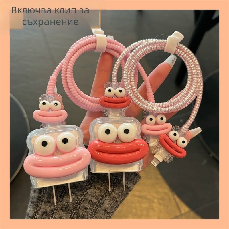 Зарядно защитно покритие за бързо зареждане 18W/20W, TPU материал, карикатурен дизайн с голяма уста‑ябълка, съвместим с iPhone 13 и iPad 10