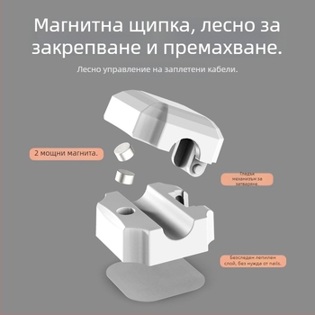 Настолен кабелен организатор с магнитно привличане, модел 24630, пластмасов, подходящ за кабели за данни, зарядни кабели и домашни проводници