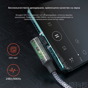 Ъглов Type-C адаптер за слушалки, 3,5 мм аудио и зареждане, двуфункционален аудио конвертор кабел