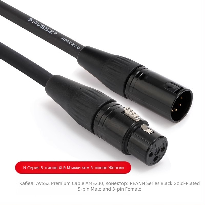 REAN DMX512 XLR сигнален кабел, 5-пинов към 3-пинов, мъжки към женски конектори, за сценично осветление