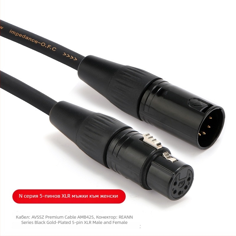 REAN DMX512 XLR сигнален кабел, 5-пинов към 3-пинов, мъжки към женски конектори, за сценично осветление