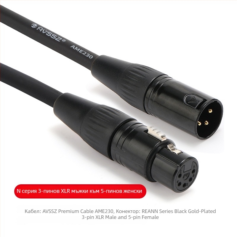 REAN DMX512 XLR сигнален кабел, 5-пинов към 3-пинов, мъжки към женски конектори, за сценично осветление