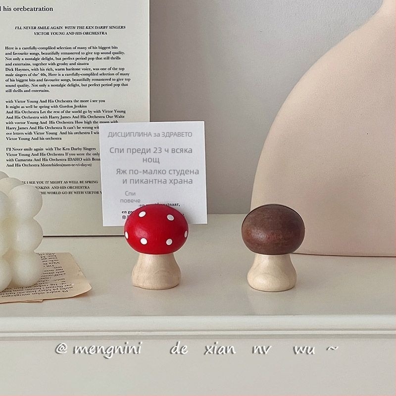 Дървена поставка за бележки под формата на гъба — ретро настолен държач за снимки и карти
