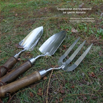 Комплект градински инструменти за дома от неръждаема стомана: лопатка за копане и засаждане, подходящ за поддръжка на растения; съдържа малка лопатка и малък инструмент за разсаждане