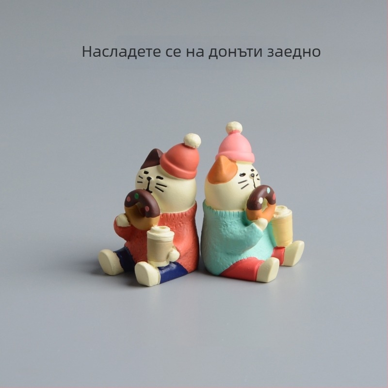 Фотопроп за снимки: Японски стил смолна миниатюра с котка, донът и кафене пекарна — сцена за снимане; Материал: Смола; Стил: Японски стоки; Категория: Смолни изделия; Подходящ за подарък