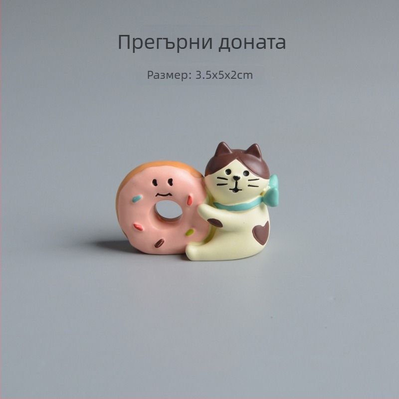 Фотопроп за снимки: Японски стил смолна миниатюра с котка, донът и кафене пекарна — сцена за снимане; Материал: Смола; Стил: Японски стоки; Категория: Смолни изделия; Подходящ за подарък