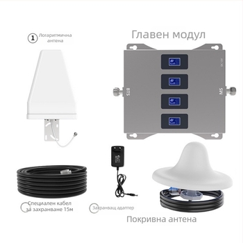 XR 2345g мултичастотен quad-band мобилен усилвател за сигнали с подобрен приемник, диапазон честоти 700-2600 MHz, 2G/3G/4G/5G интернет, обхват 100-1000 m²