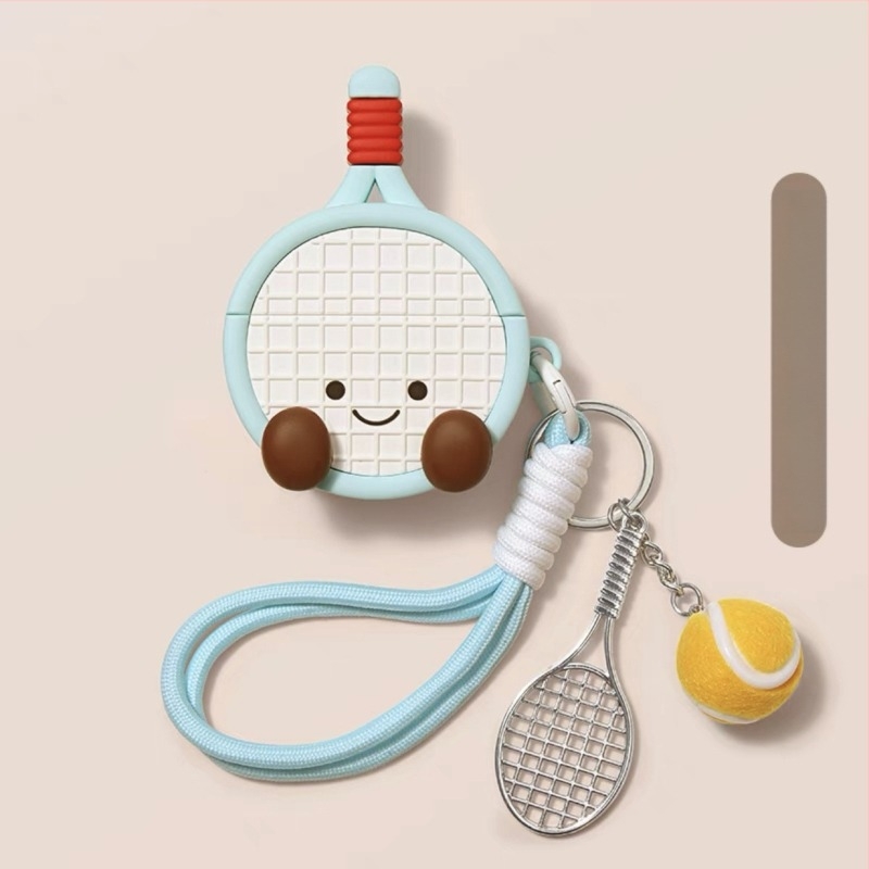 AirPods 4 защитен калъф, мек силикон, бейзболен стил, релефна обработка, карикатурен дизайн, с шнур