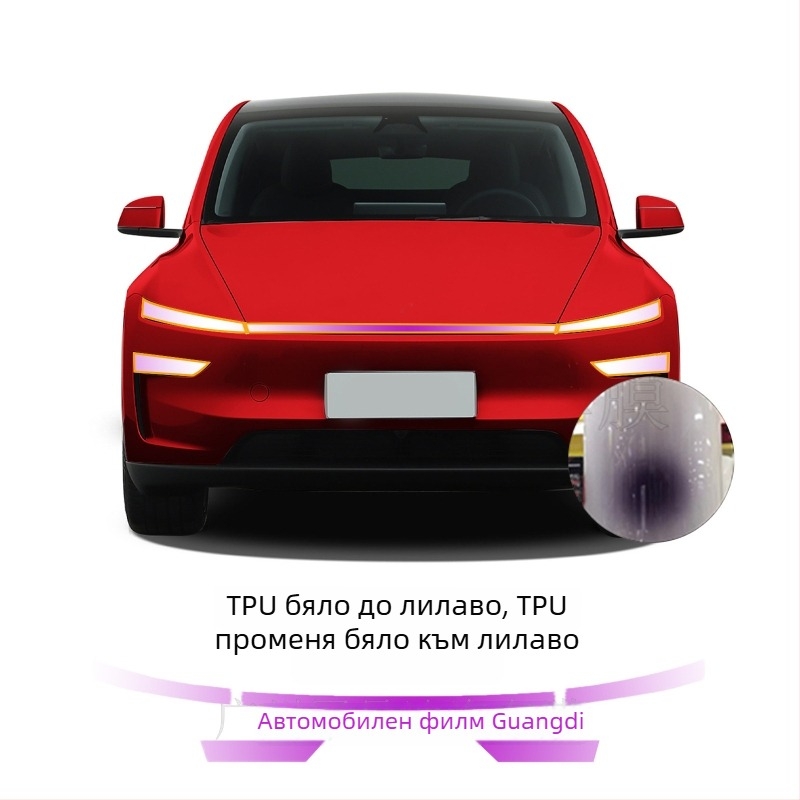 Model Y 2025 обновен Juniper TPU прозрачен филм за фарове: от бял към лилаво и от бял към промяна на цвета