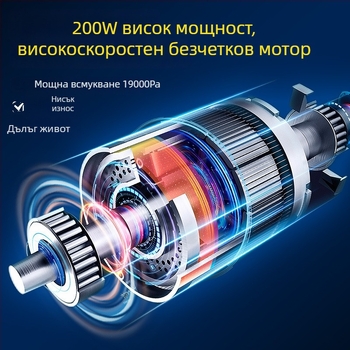 Ръчна безжична прахосмукачка за автомобил, 7.4V, 80W, 9000Pa, презареждаща се