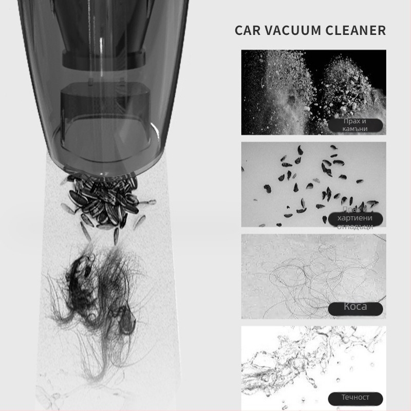 Ръчна безжична прахосмукачка за кола, всмукване 4500Pa, 60W, напрежение 7.4V/12V, кабел за зареждане 300 cm